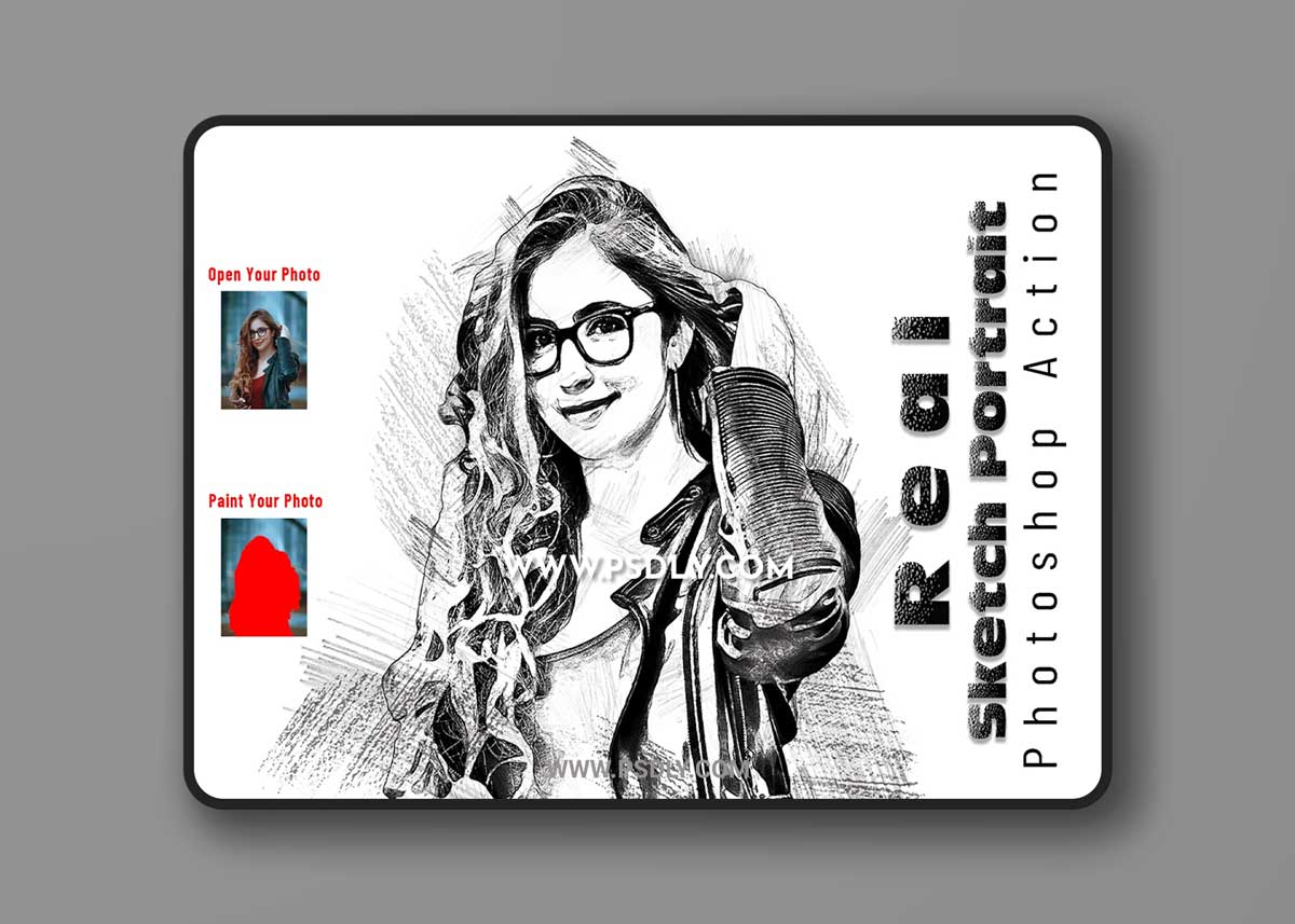 CreativeMarket - Real Sketch Portrait PS Action 7041033