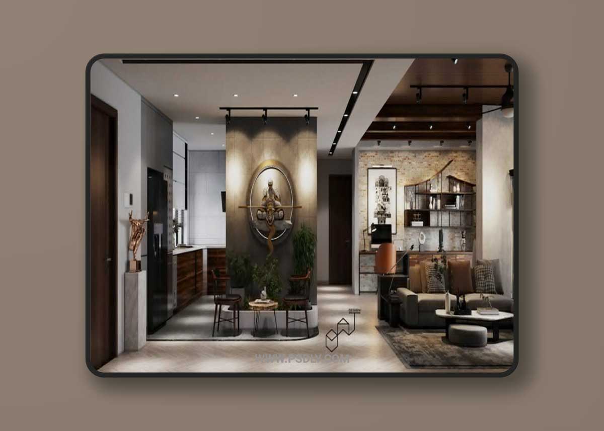 Living Room – Kitchen Interior By Dat Bui 3D Model