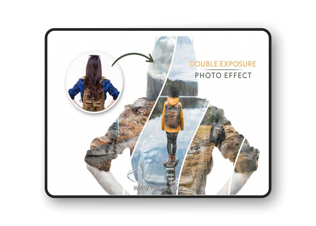 Photo Collage Double Exposure Strip Effect Mockup 486149493