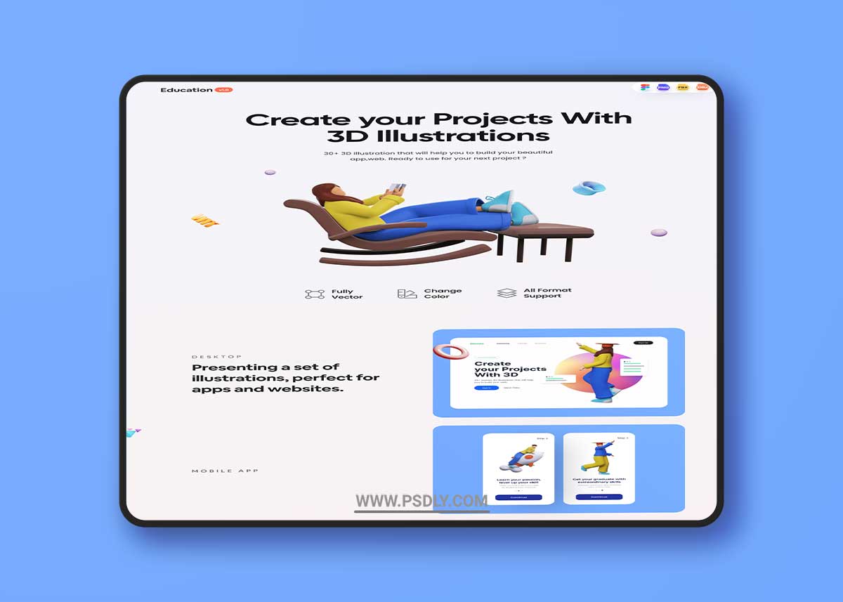 UiHut - Education Illustration 3D Pack - 17298 3D Model