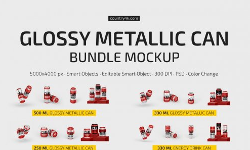 CreativeMarket - Glossy Metallic Can Mockup Bundle 7026595