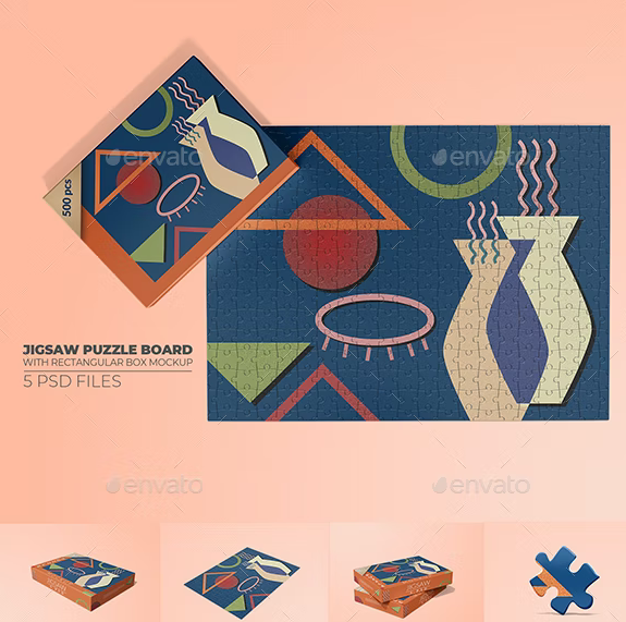 GraphicRiver - Jigsaw Puzzle Board with Rectangular Box Mockup 35131680