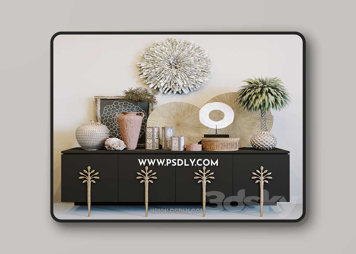 Ambella Sapling cabinet + ethnic decorative set 3D Model