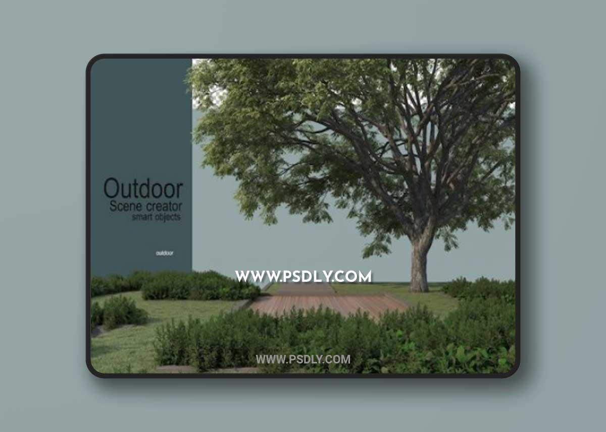 An outdoor courtyard with large trees and shrubs