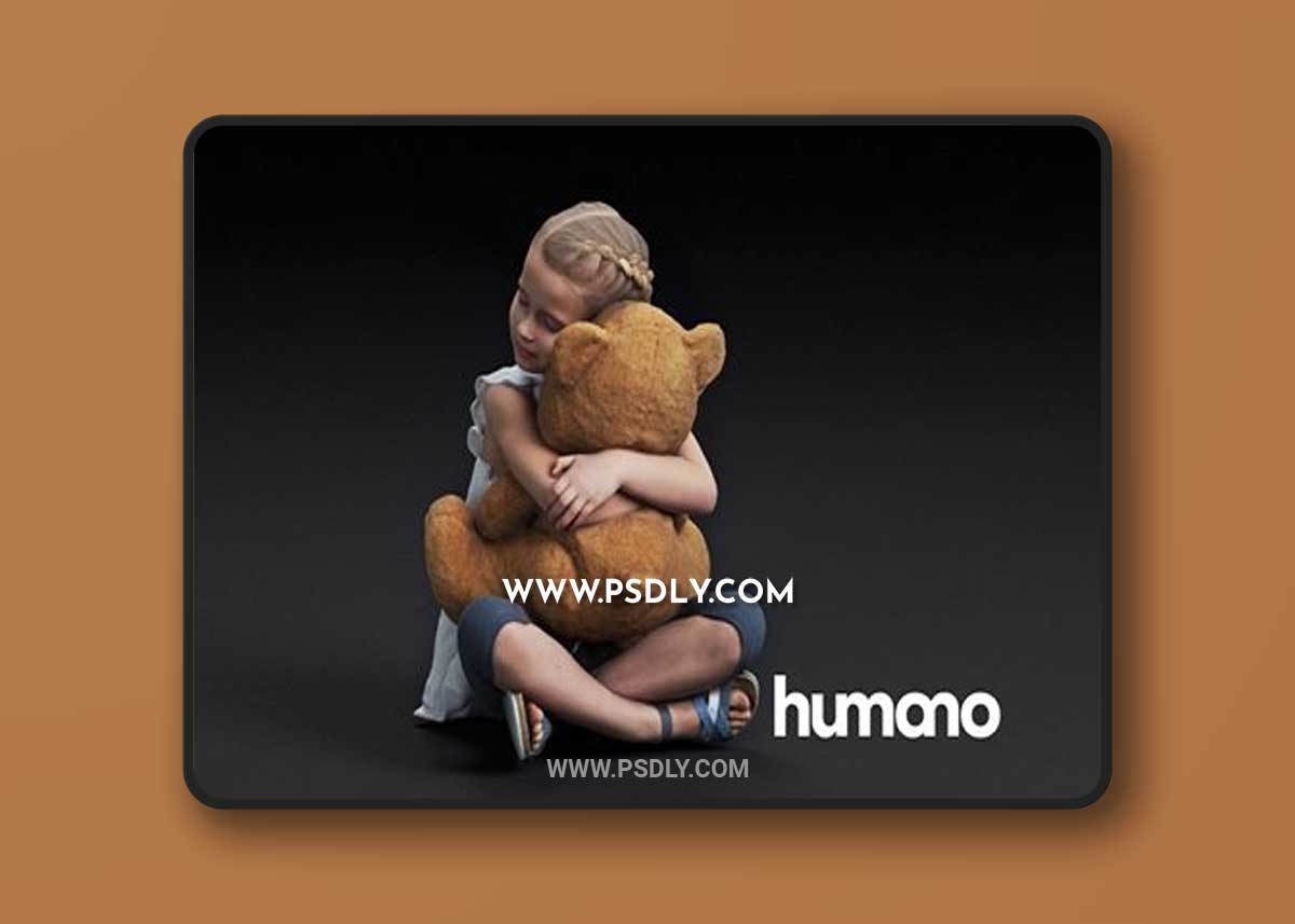 Girl hugging a teddy bear 3D Model