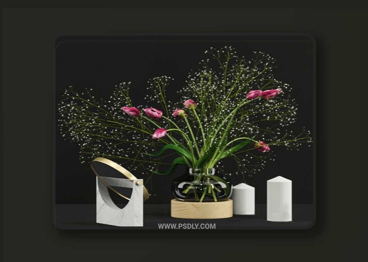 Pink tulips and gypsophila set 3D Model