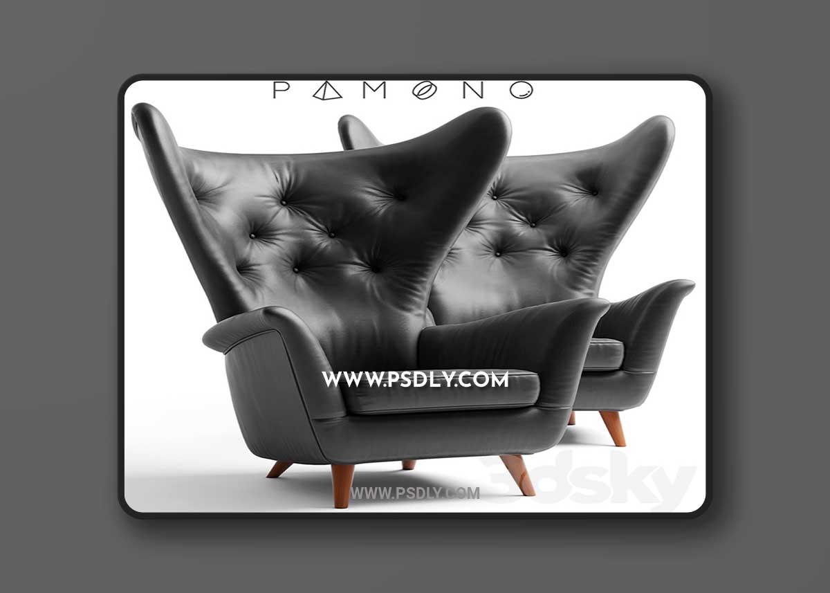 Black Leather Wing Lounge Chair 1950s 3D Model