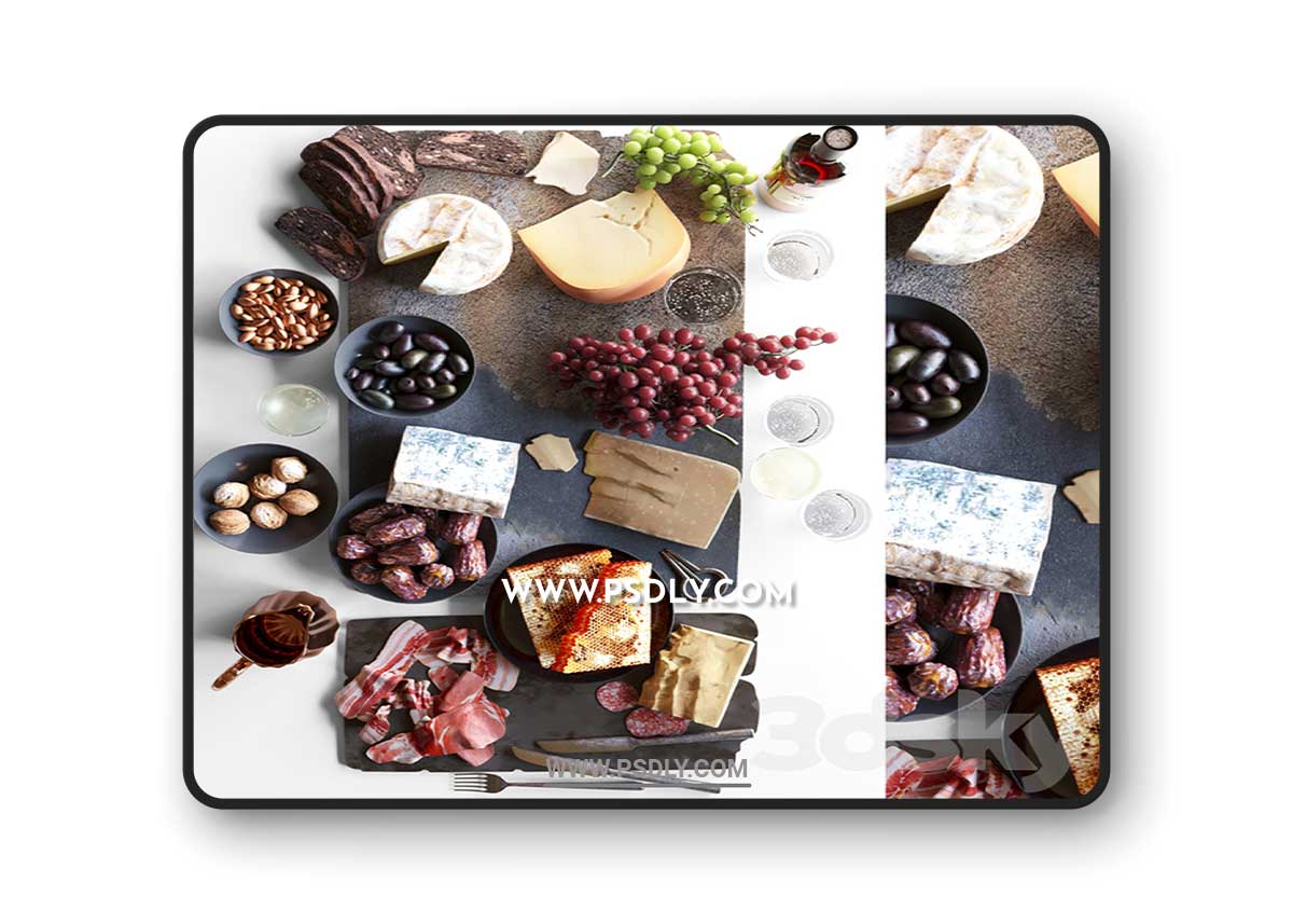 Cheese plate with wine. Cheese, camembert, roquefort, jamon, grapes, juice, sausage