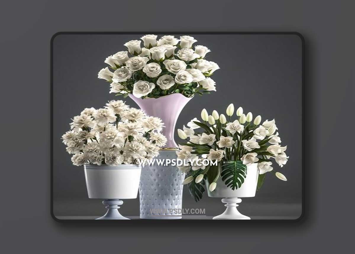 Collection of flowers 58. White bouquets. 3D Model