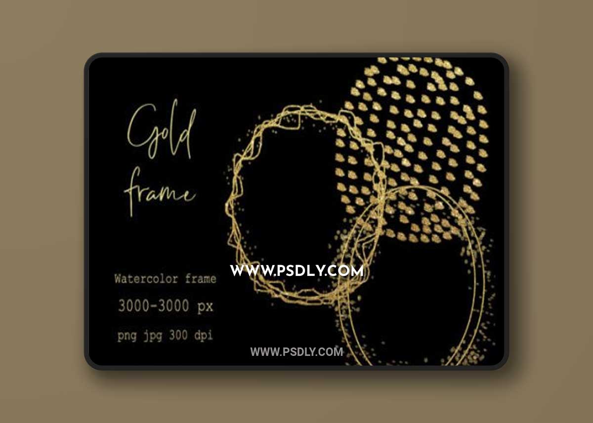 Gold Frame Brush Strokes, Gold Glitter