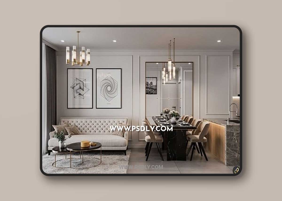 Interior Kitchen - Livingroom Scene By ThanhBinh 3D Model