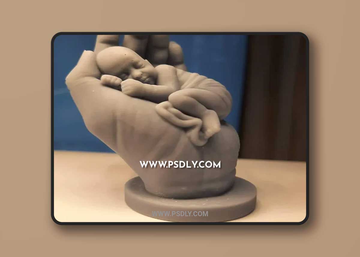 The baby is sleeping in the hand 80 mm 3D Print Model
