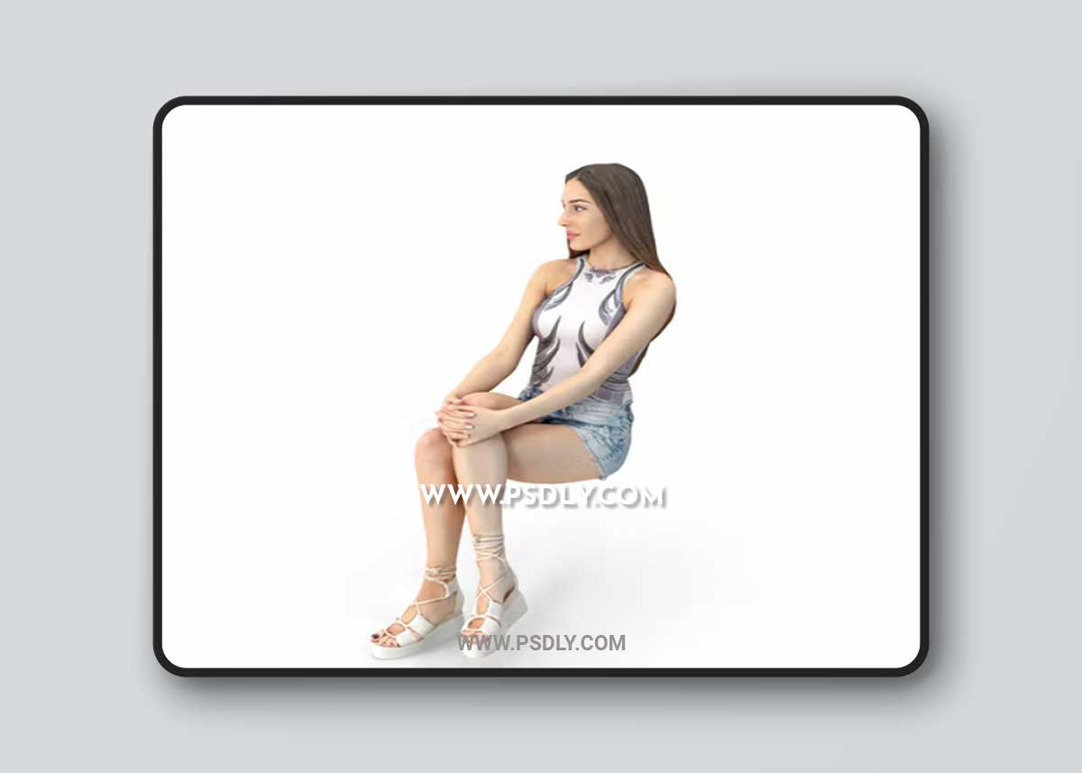 Young Woman Sitting In Casuals 3D Model