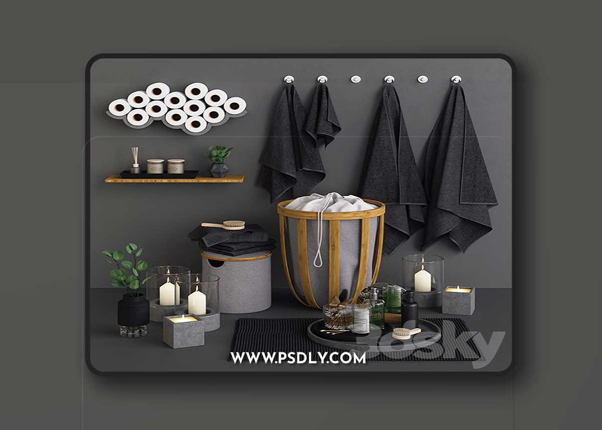 Bamboo & Concrete Bathroom Set 3D Model