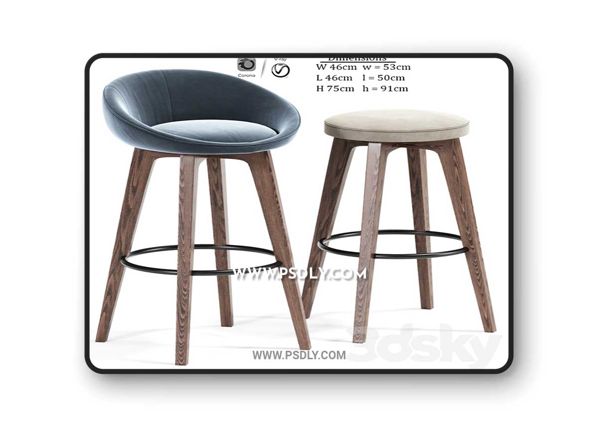 Bloom-Wa Bar Stool Set 3D Model