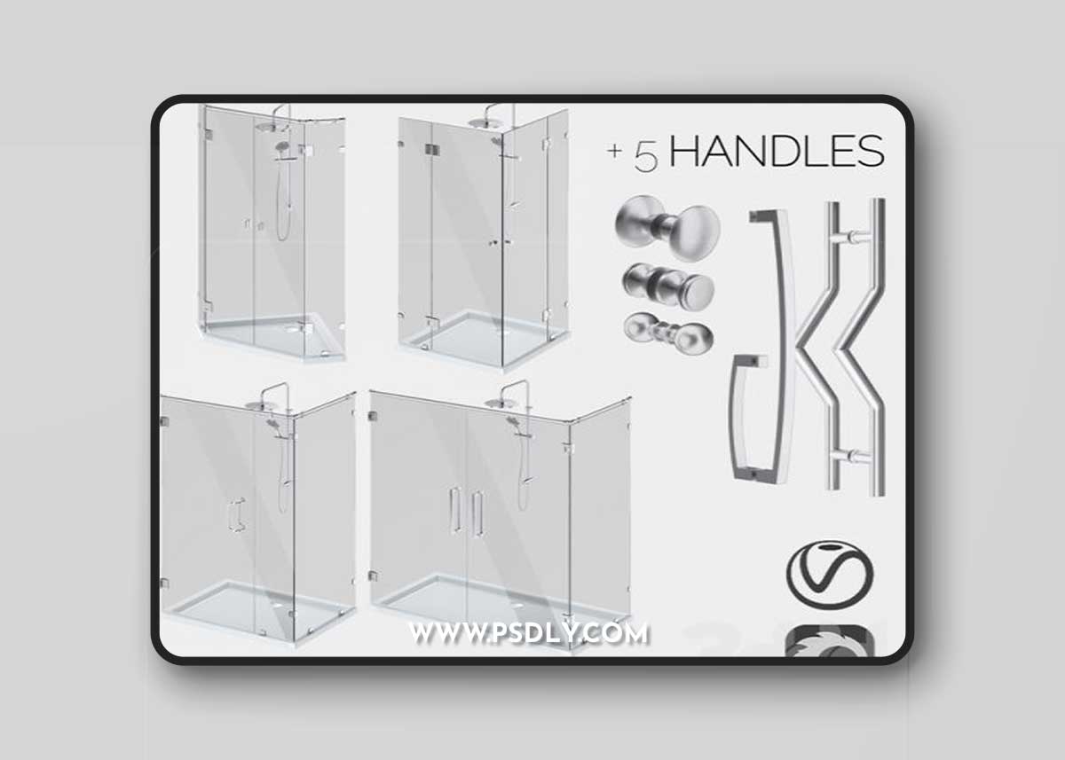 Corner glass shower enclosures, constructor and handle set