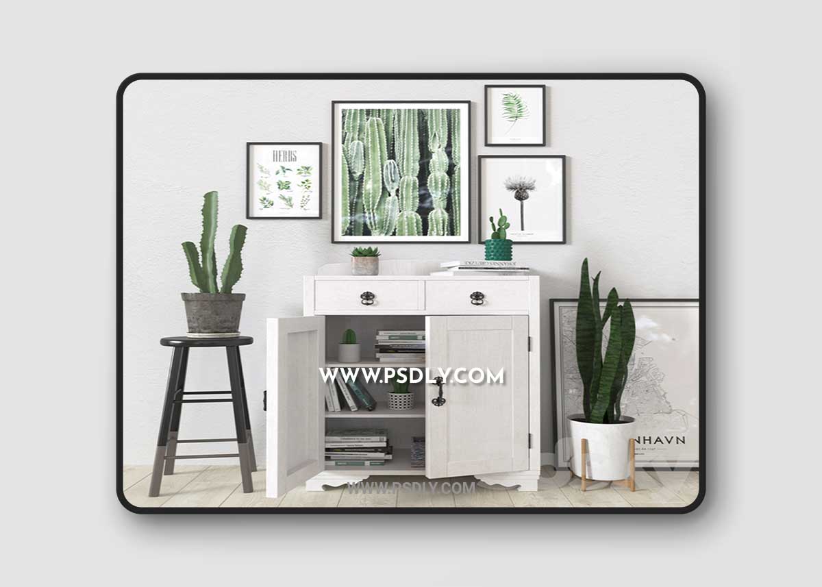 Green and White Set with Plants 3D Model