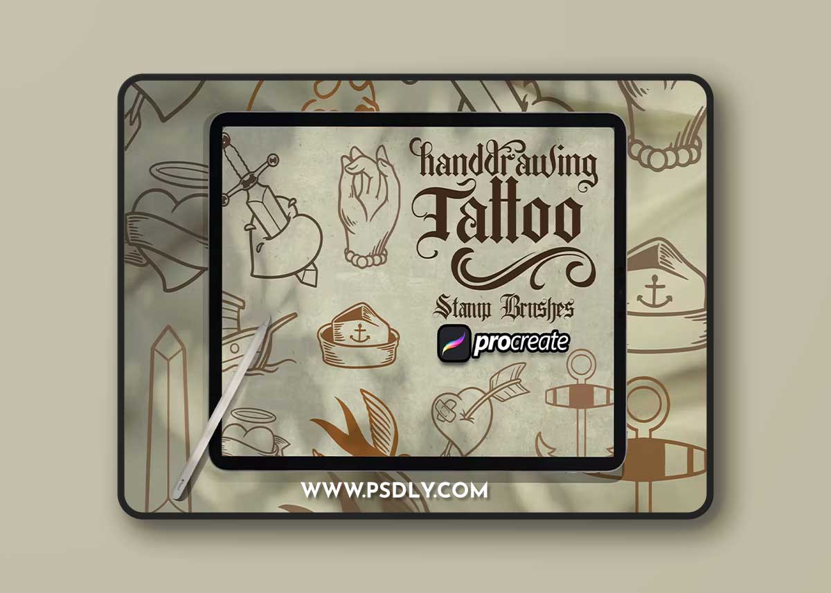 Hand Drawing Tattoos Brush Stamp V82Y5VU