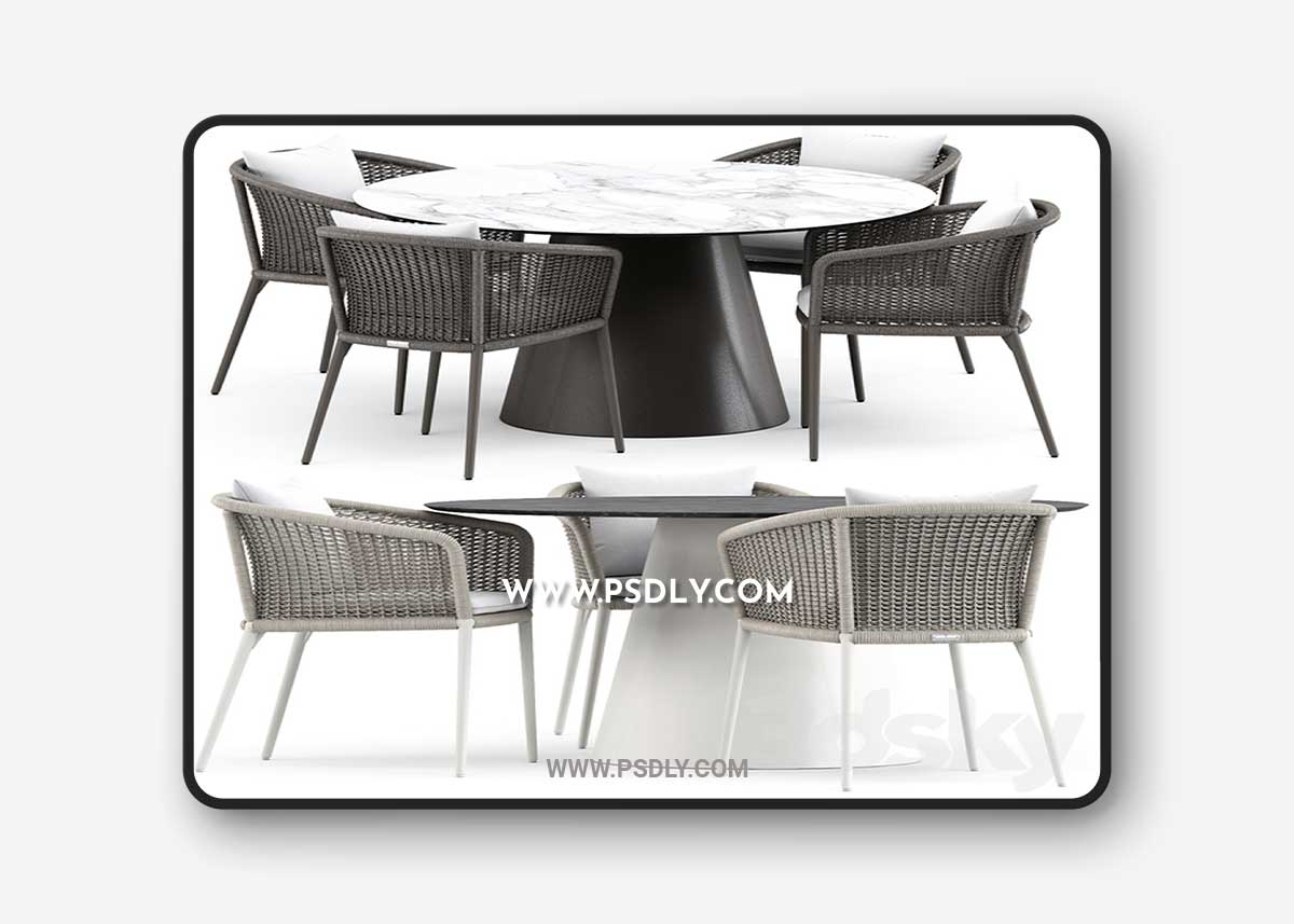 Knot armchair and cone ii dining table round 140 by janus