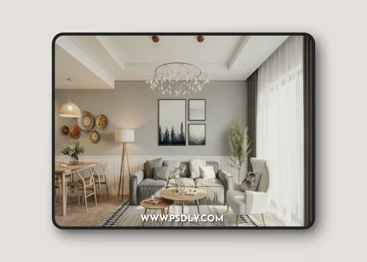 Living Room- Kitchen Interior by Hoang Thoa 3D Model