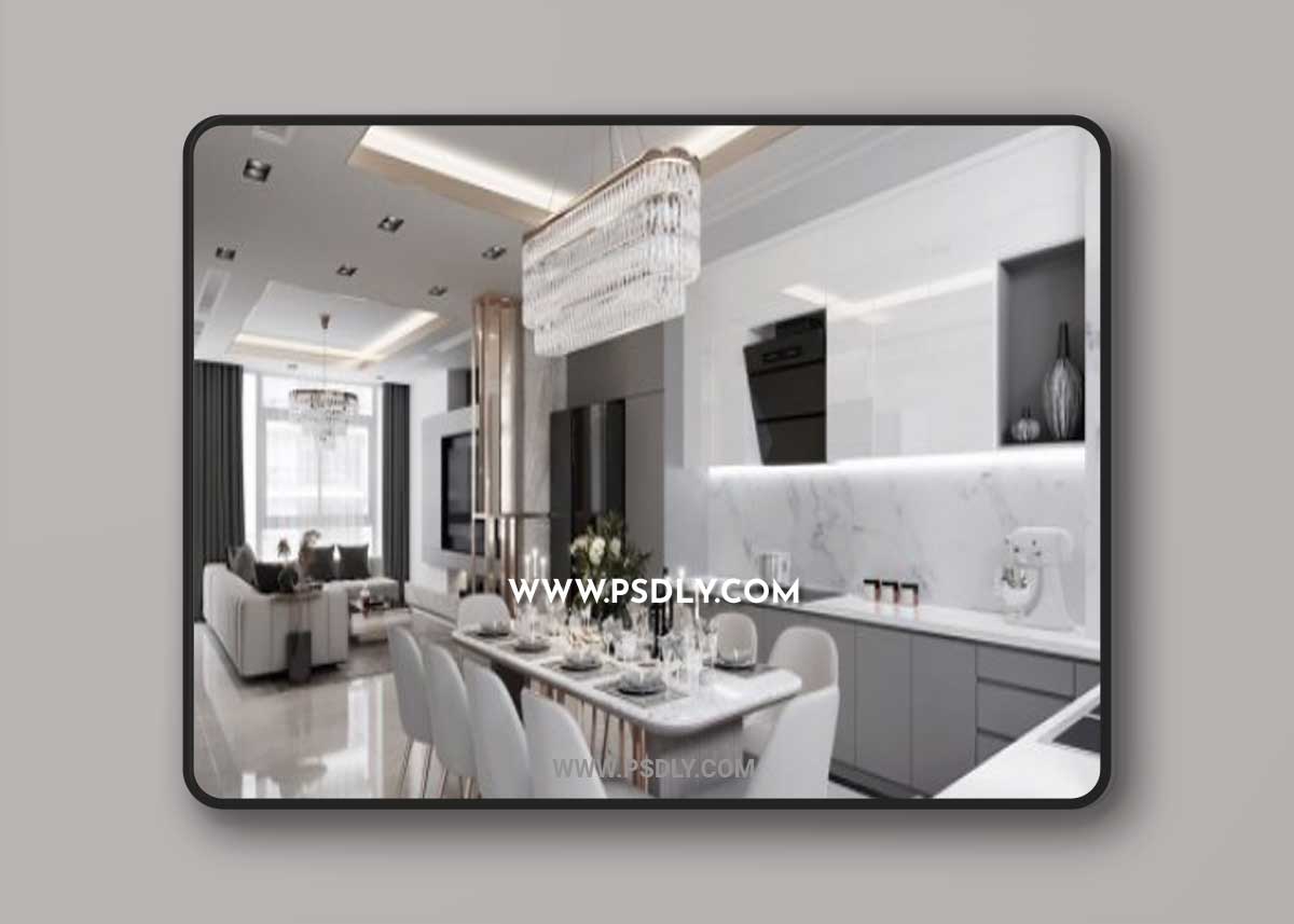 Living Room - Kitchen Interior by Thuy Duong Nguyen 3D Model