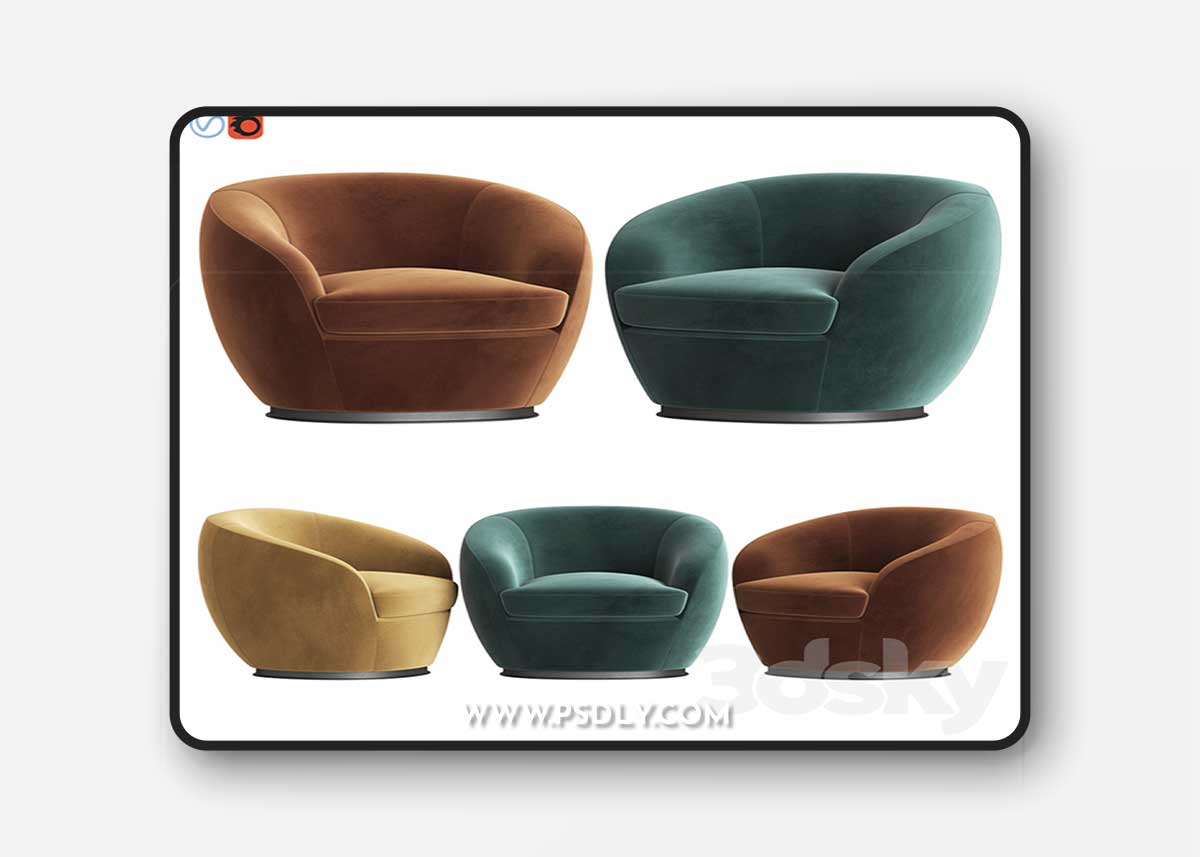 Luxury Italian Designer Velvet Swivel Armchair 3D Model