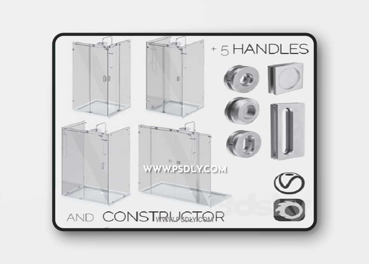 Sliding glass shower cabins, designer and handle set