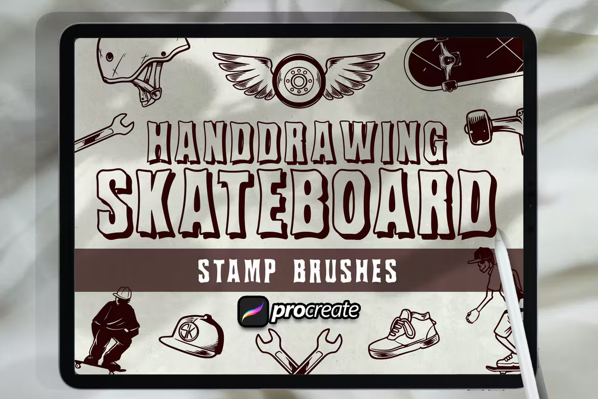 Hand Drawing Skateboard Brush Stamp 3R2KEST