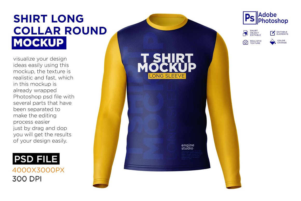 CreativeMarket - Shirt Long Collar Round Mockup 7251081