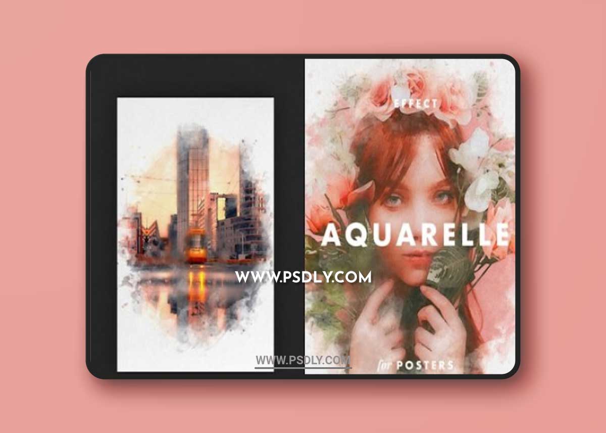 Aquarelle art with splashes photo effect for posters