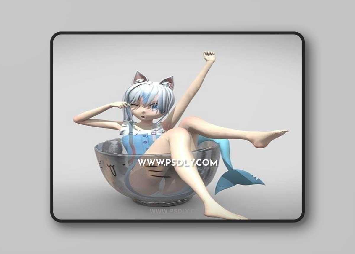 Gawr Gura Cat Shark and Monster Girl Mermaid 3D Model
