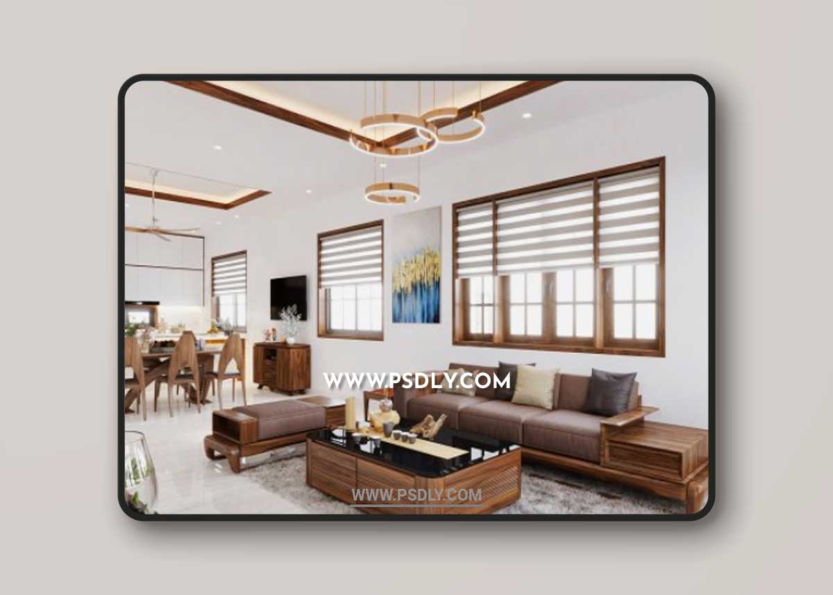 Living Room - Kitchen Interior by Mai Lon 3D Model