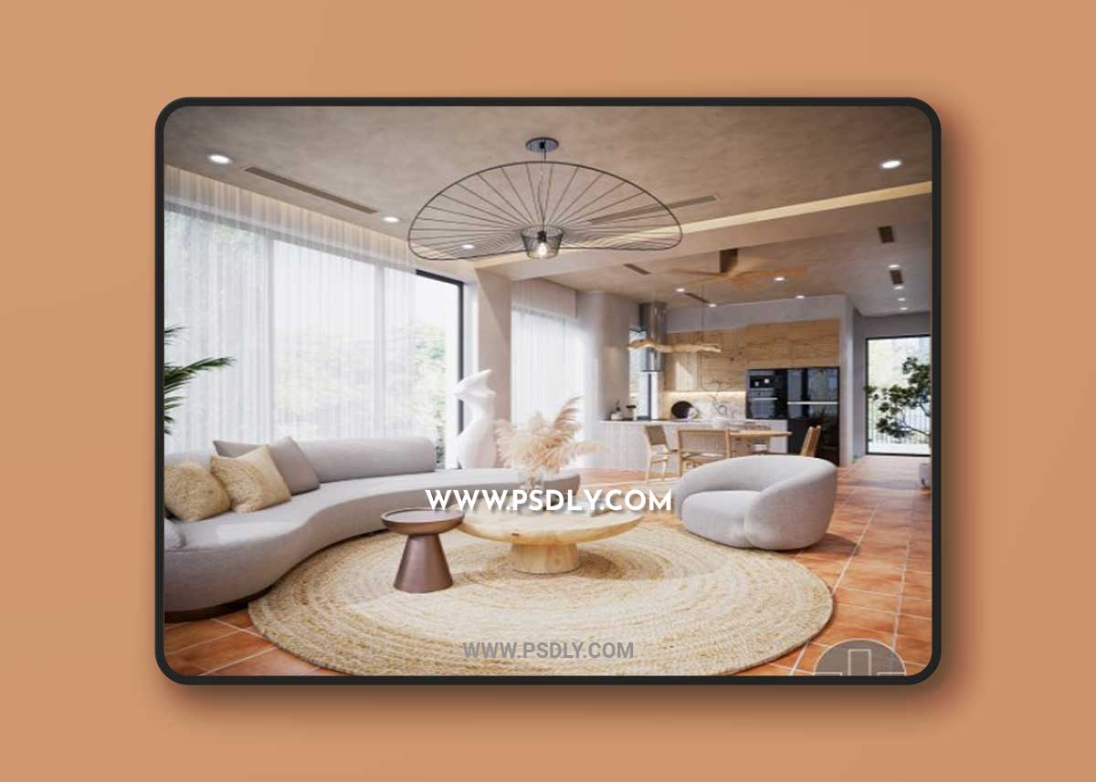 Living Room- Kitchen Interior by Trung Nghia 3D Model