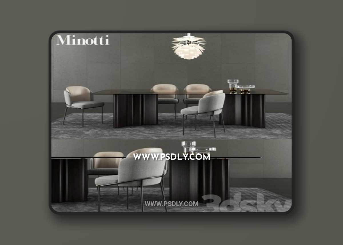 Minotti Lou Dining Table & Fil Noir Dining Chair 3D Model