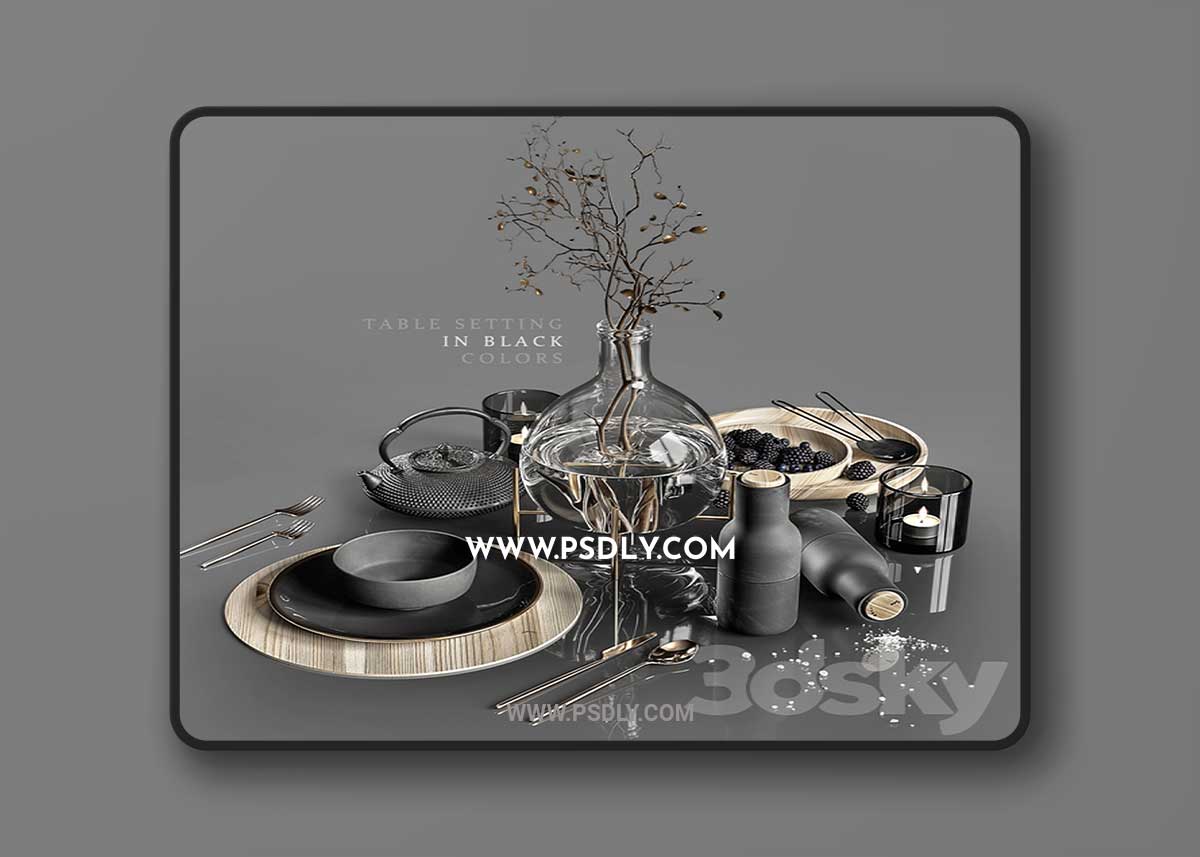 Table Setting in Black Colors 2 3D Model
