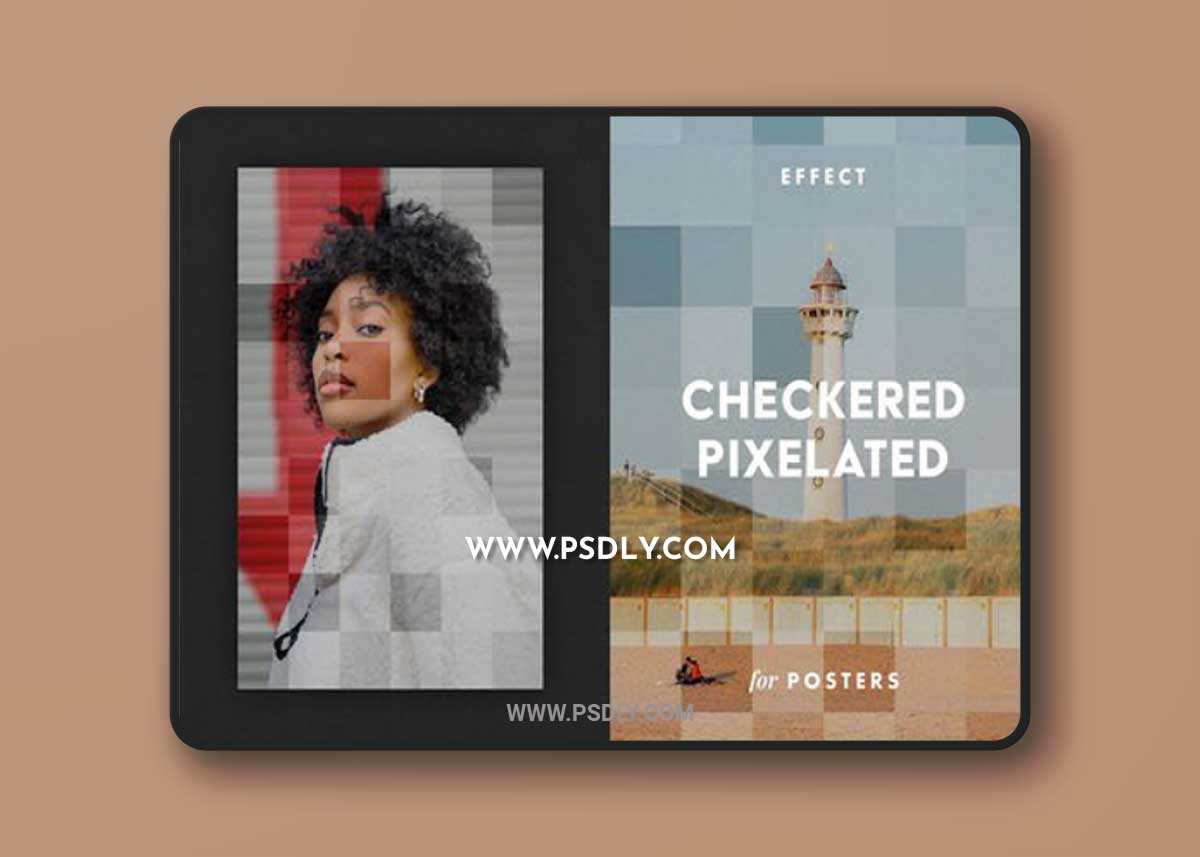 Checkered Pixelated Poster Effects for Photoshop