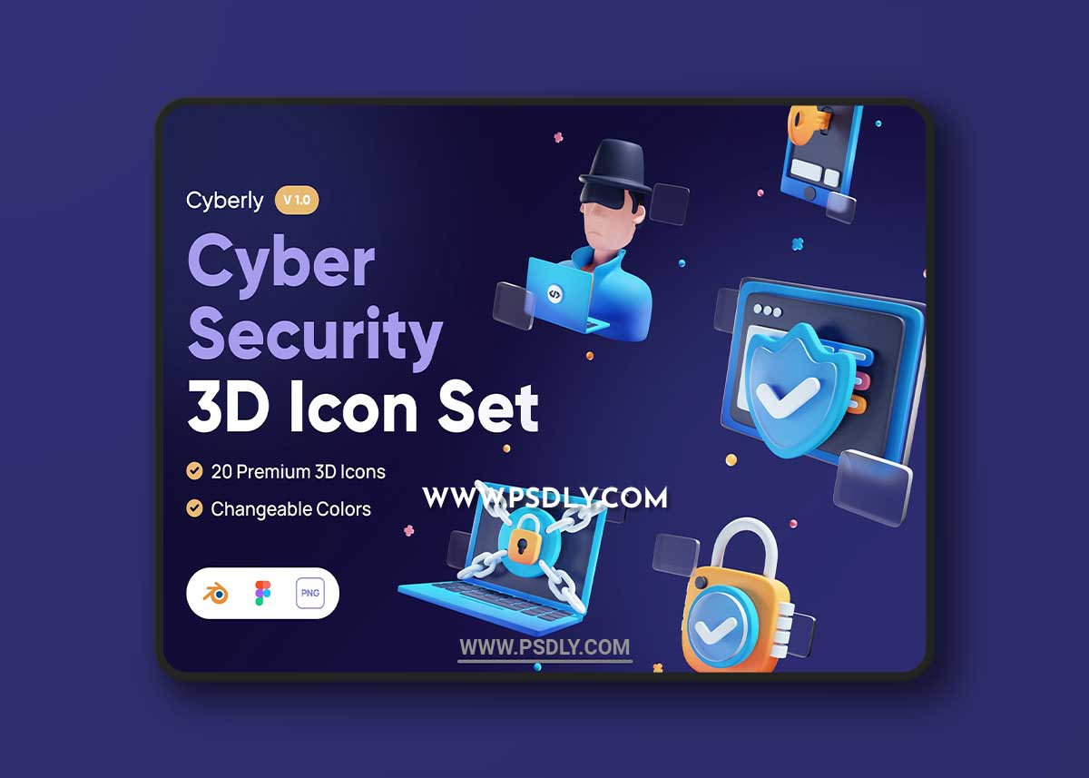 CreativeMarket - Cyberly - Cyber Security 3D Icon Set 7362649