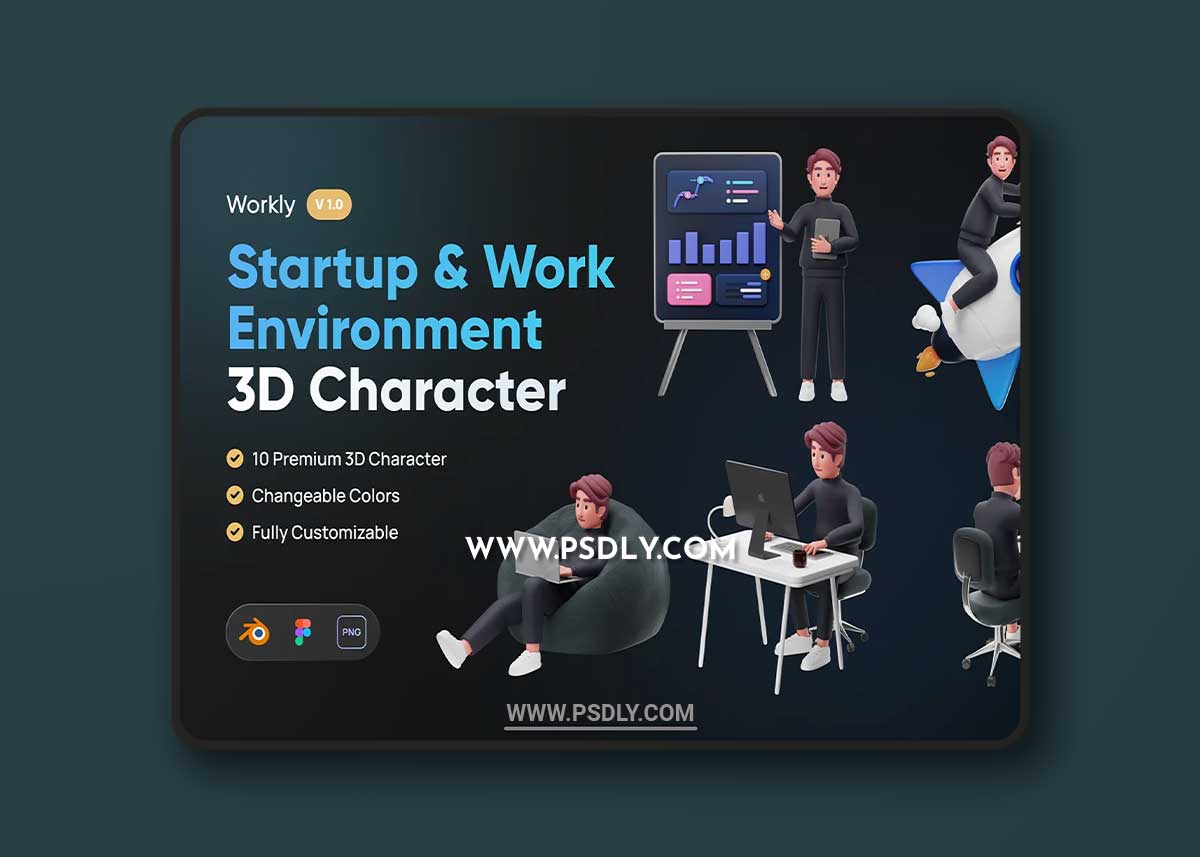 CreativeMarket - Workly - Startup & Work 3D Character 7366240