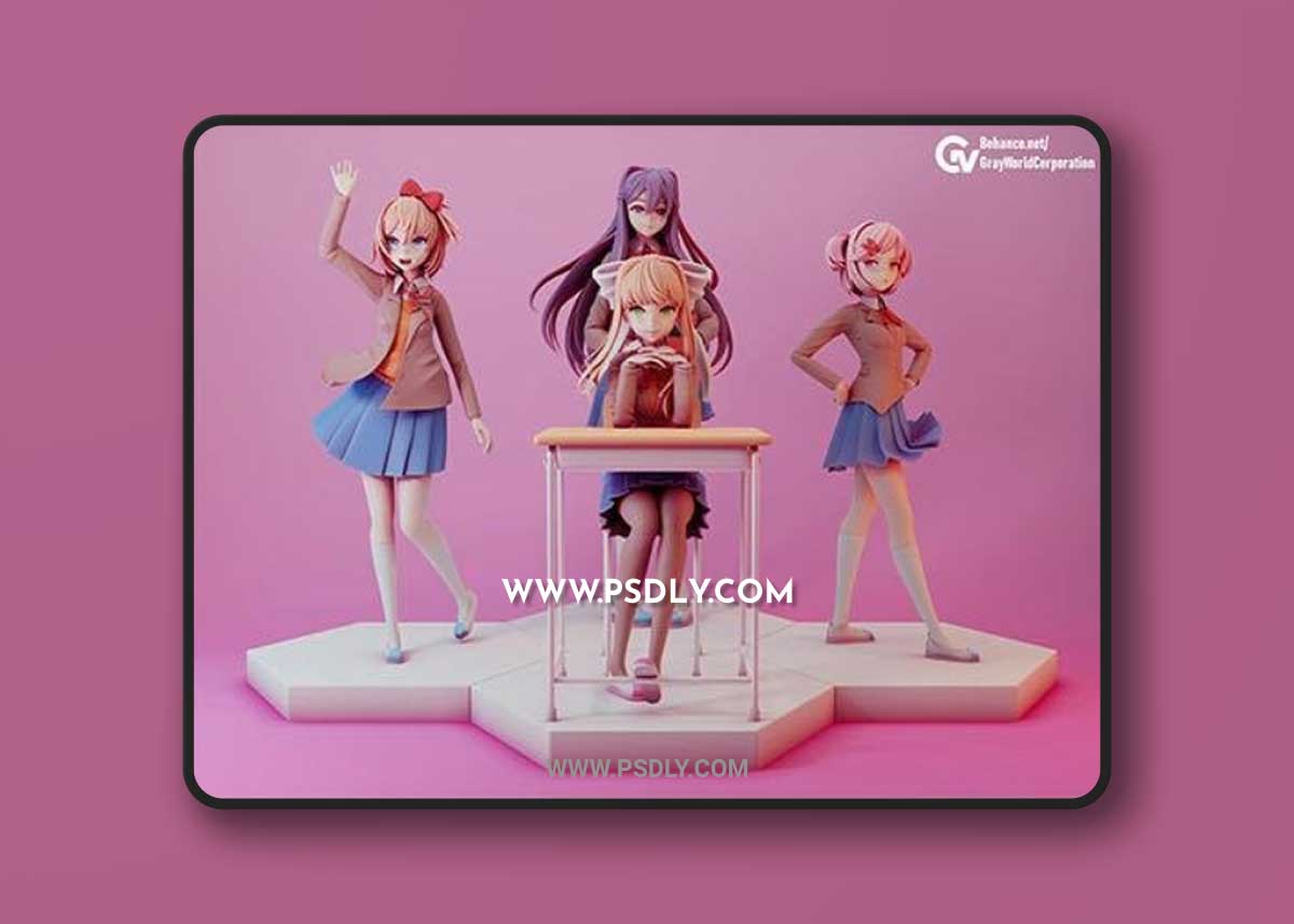 Doki Doki Literature Club! Set 3D Print 3D Model