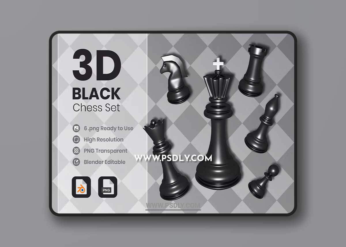 3D Black Chess Illustration
