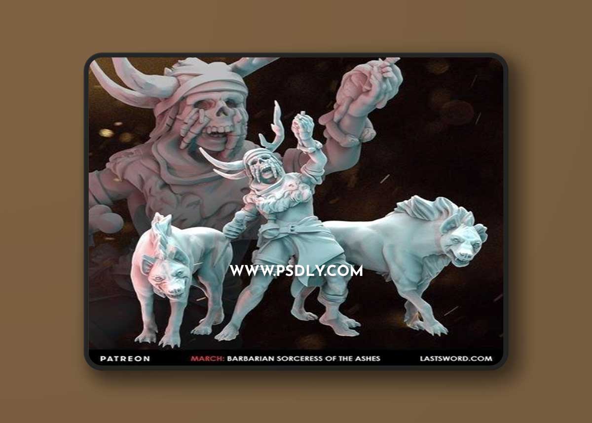 Last Sword Miniatures - Barbarian Sorcerer of the Ashes 3D Print