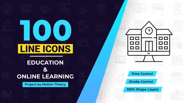 Videohive 100 Online Learning Line Icons 40108201