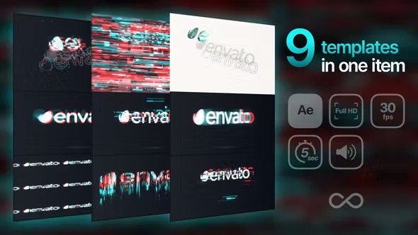 Videohive Glitch Logos (9 in 1) 40010025
