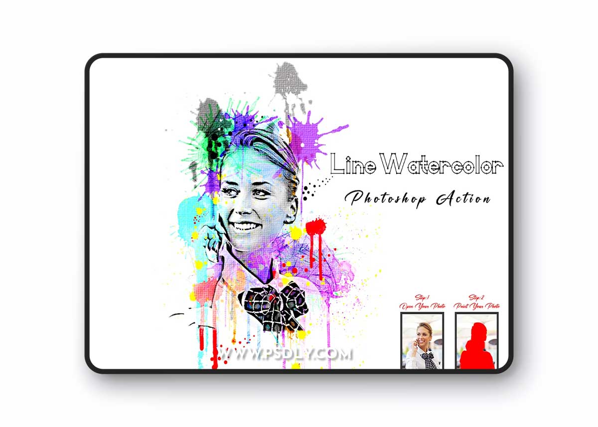 CreativeMarket - Line Watercolor Photoshop Action 10368658