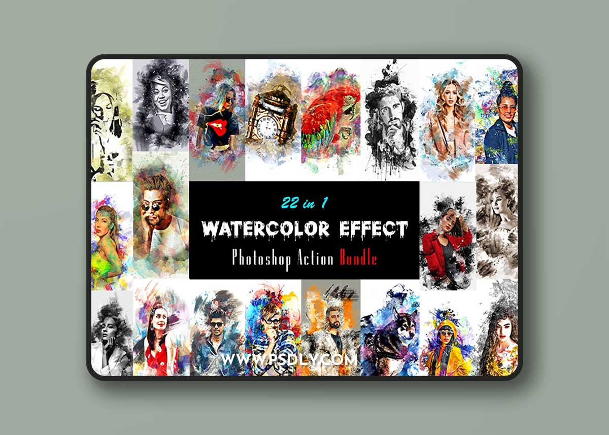 CreativeMarket - Watercolor Effect Photoshop Action Bundle 10888912