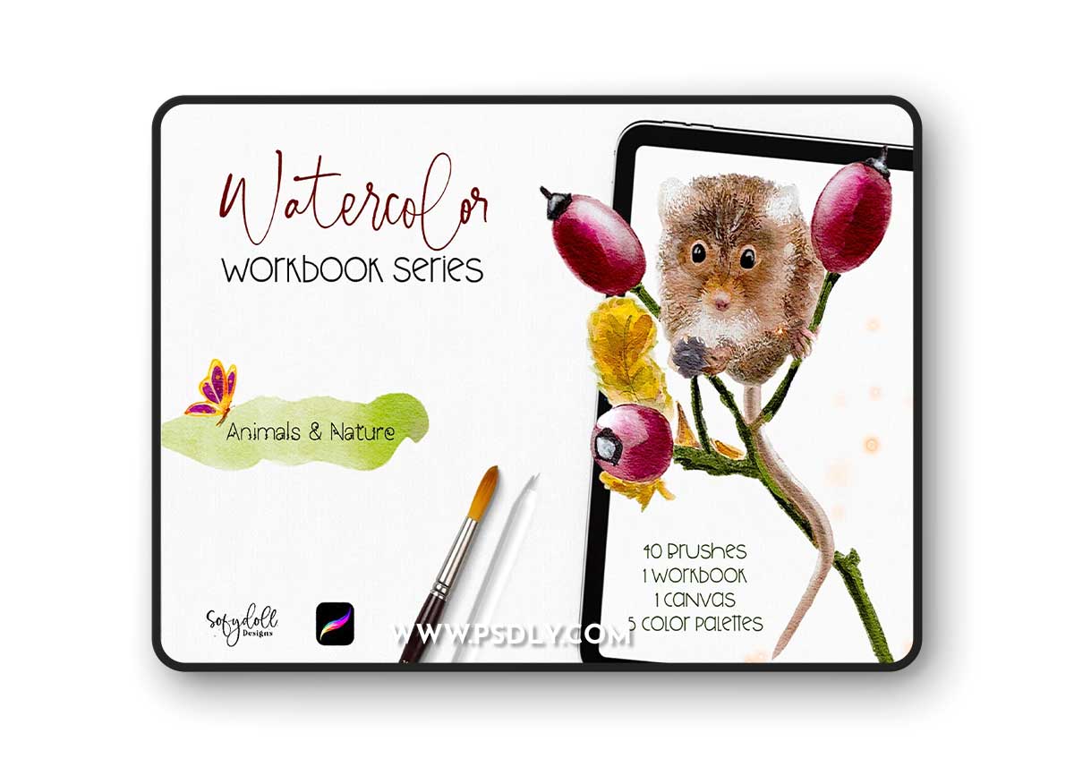 CreativeMarket - Watercolor Workbook Animals & Nature 10265265