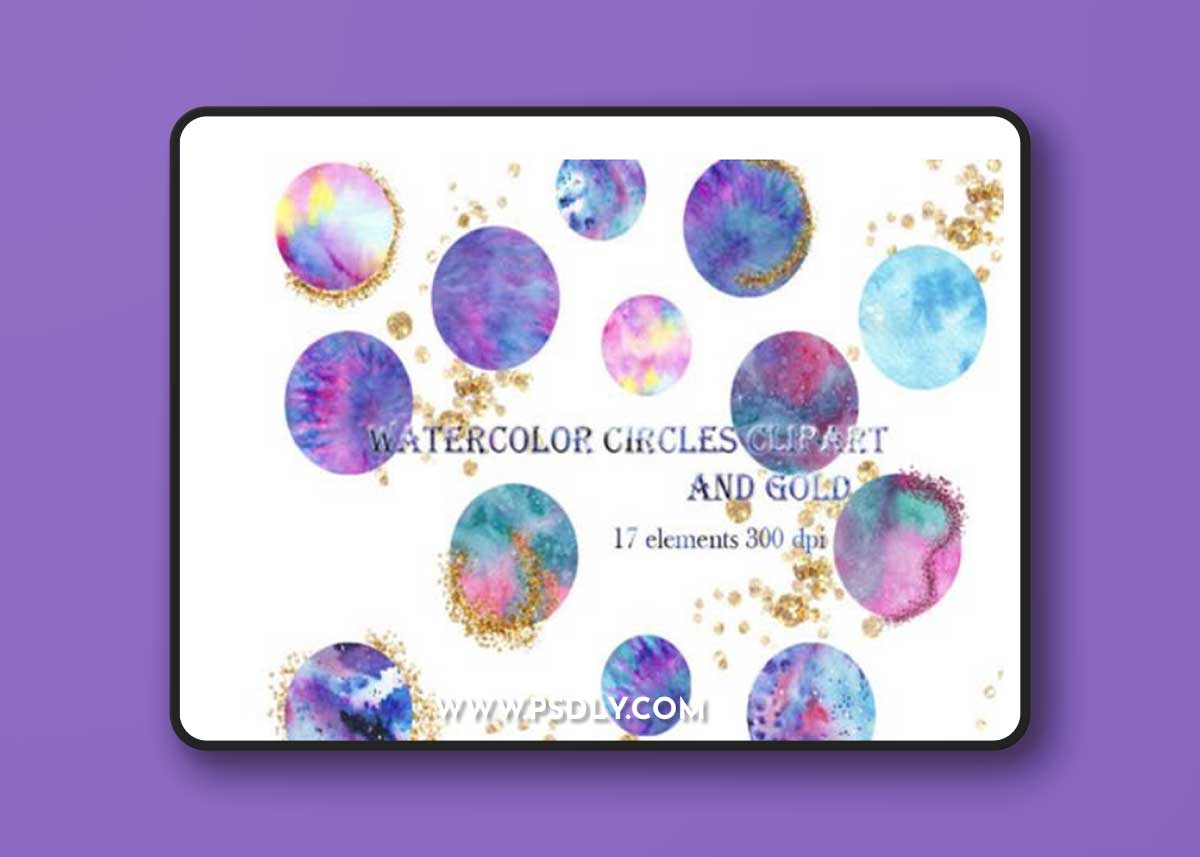 Watercolor Circles Clipart & Decorative Golden PNG Graphics