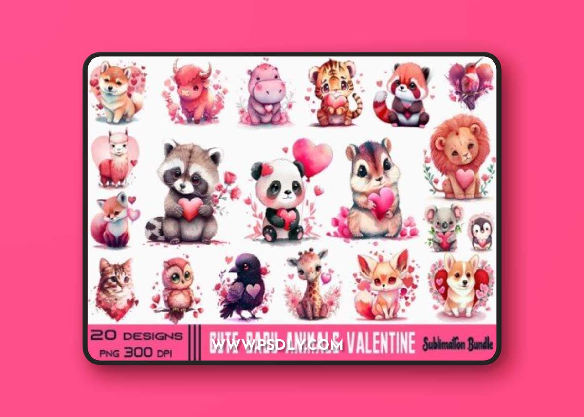20 Cute Baby Animals Valentine's Day Bundle