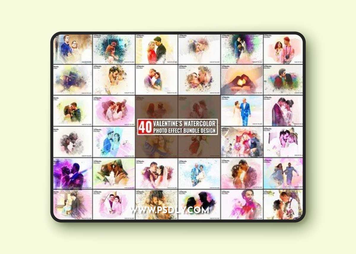 40 Watercolor Brush Photo Effect Bundle