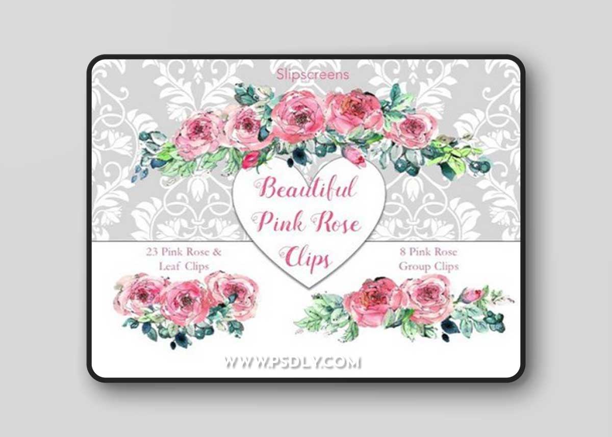 Beautiful Pink Rose Clips